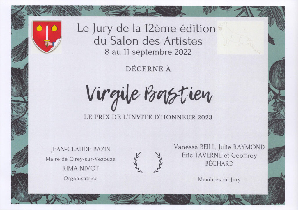 Virgile Bastien - Prix de l'invité d'honneur à Cirey-Sur-Vezouze